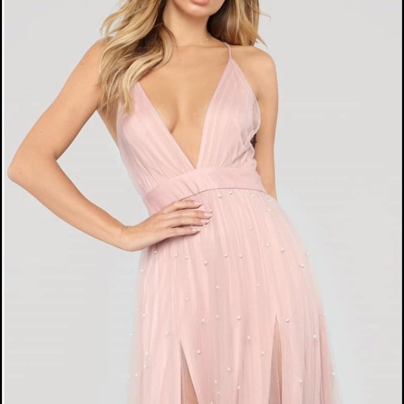 Long pink dress with beaded pearl detailing 💓 - Picture 1 of 3